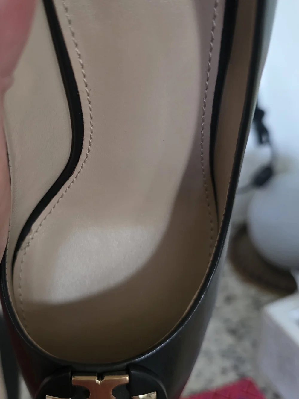 Tory Burch Women's Black Leather Luna 85 MM- Wedges with Gold Emblem. SIZE 8 - Picture 10 of 12